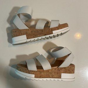 Size 7 Soda Platform Strappy Sandals with Cork/White Design